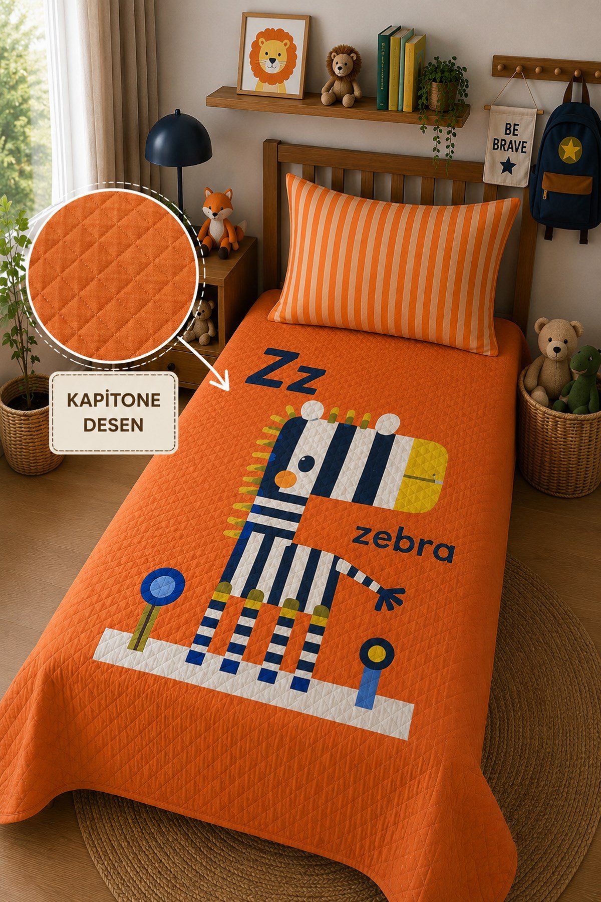 Evdek Bebek ve Çocuk Odası Funny Zebra - Neşeli Zebra Tek Kişilik Pike Takımı 160X230 CM 6EAD9 - 7064663
