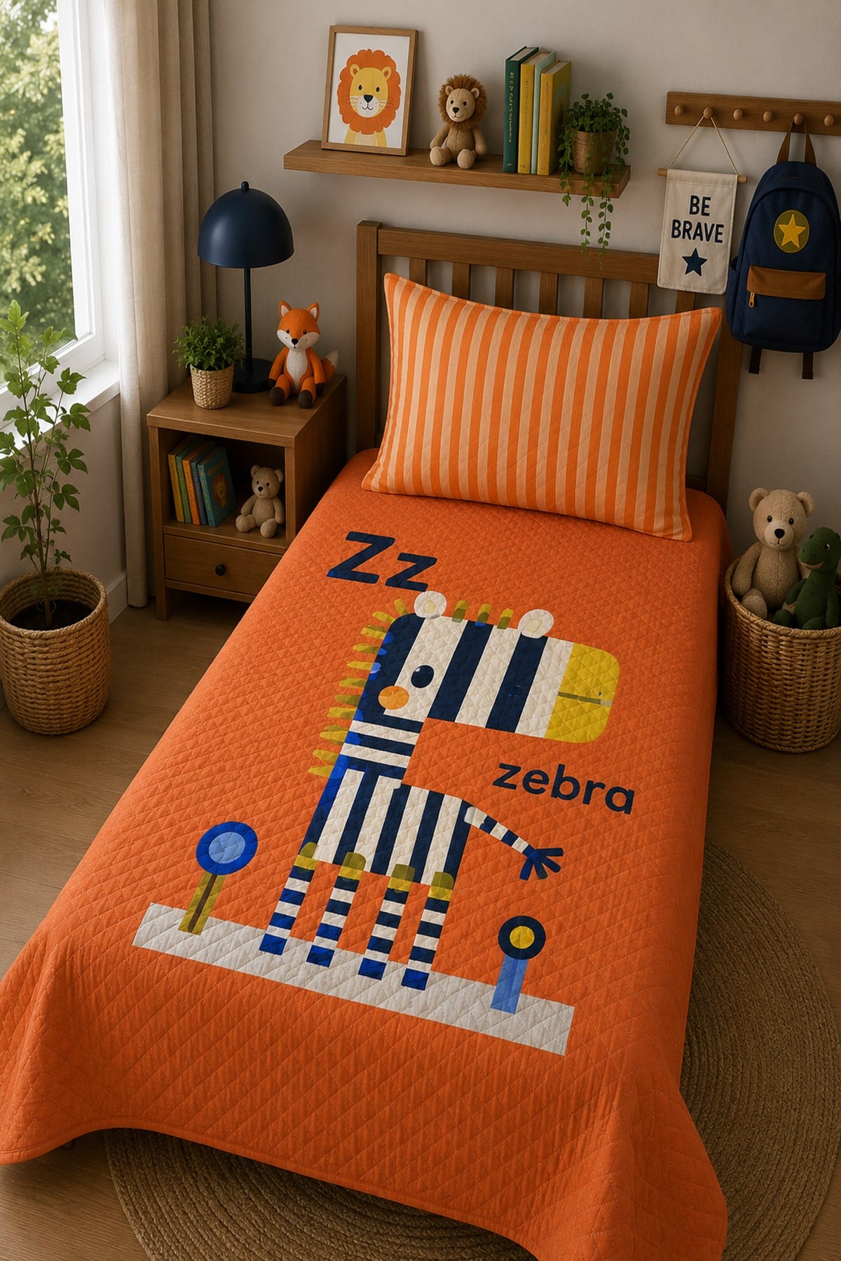 Evdek Bebek ve Çocuk Odası Funny Zebra - Neşeli Zebra Tek Kişilik Pike Takımı 160X230 CM 6EAD9 - 7064663