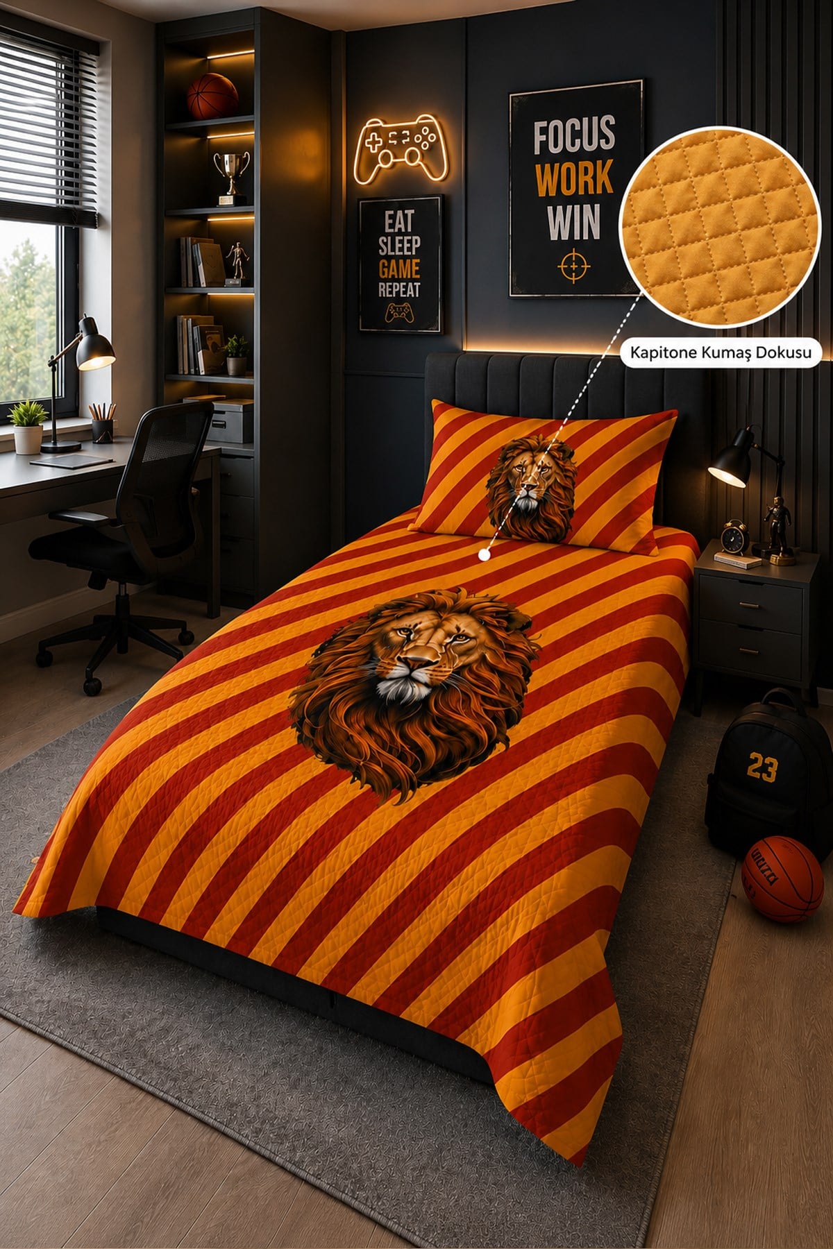Evdek Bebek ve Çocuk Odası Lion Strike – Aslan Tek Kişilik Pike Takımı 160X230 Cm 6ETD4 - 7063291