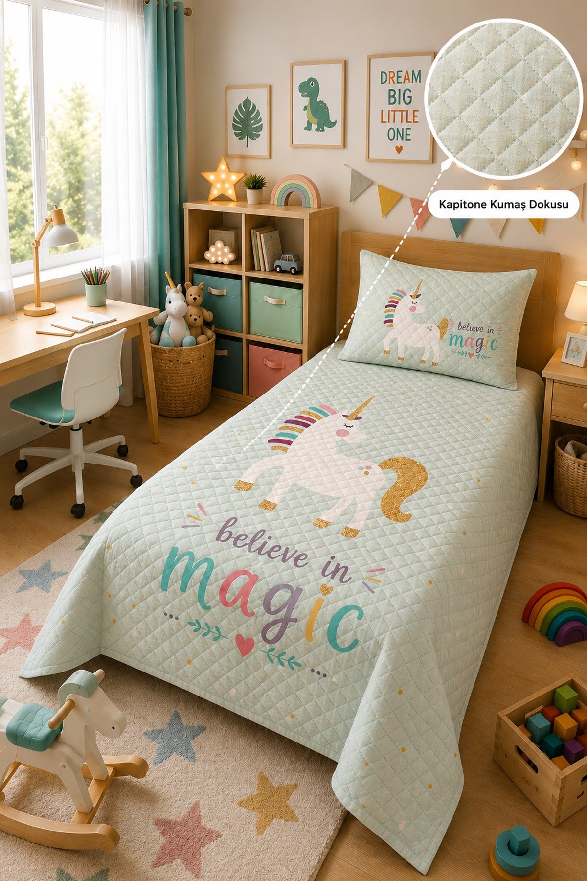 Evdek Bebek ve Çocuk Odası MagicBloom – Unicorn Tek Kişilik Pike Takımı 160X230 Cm 6ETD18 - 7063444