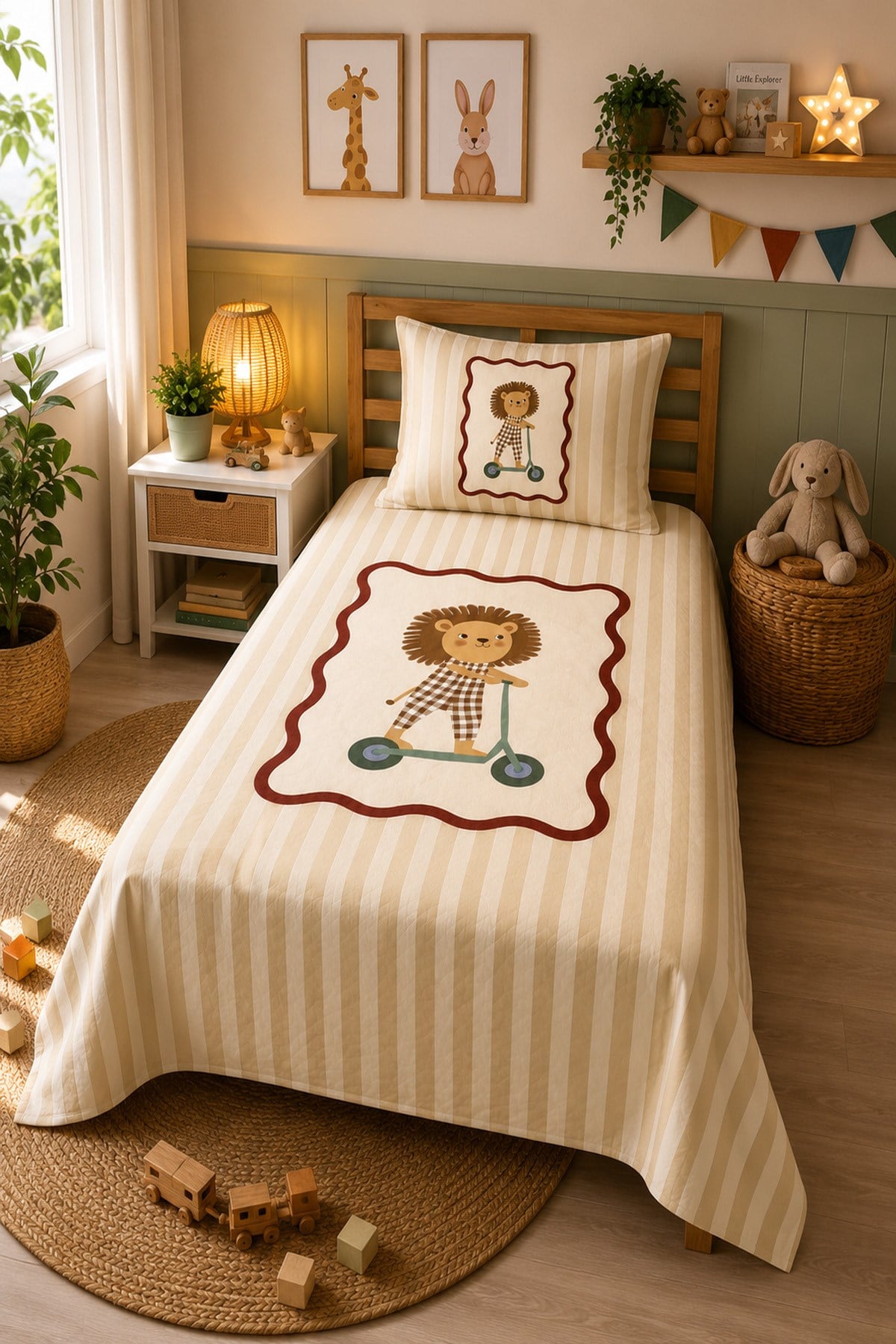 Evdek Bebek ve Çocuk Odası Scootie Lion – Scooterlı Aslan Tek Kişilik Pike Takımı 160X230 Cm 6ETD3 - 7063284