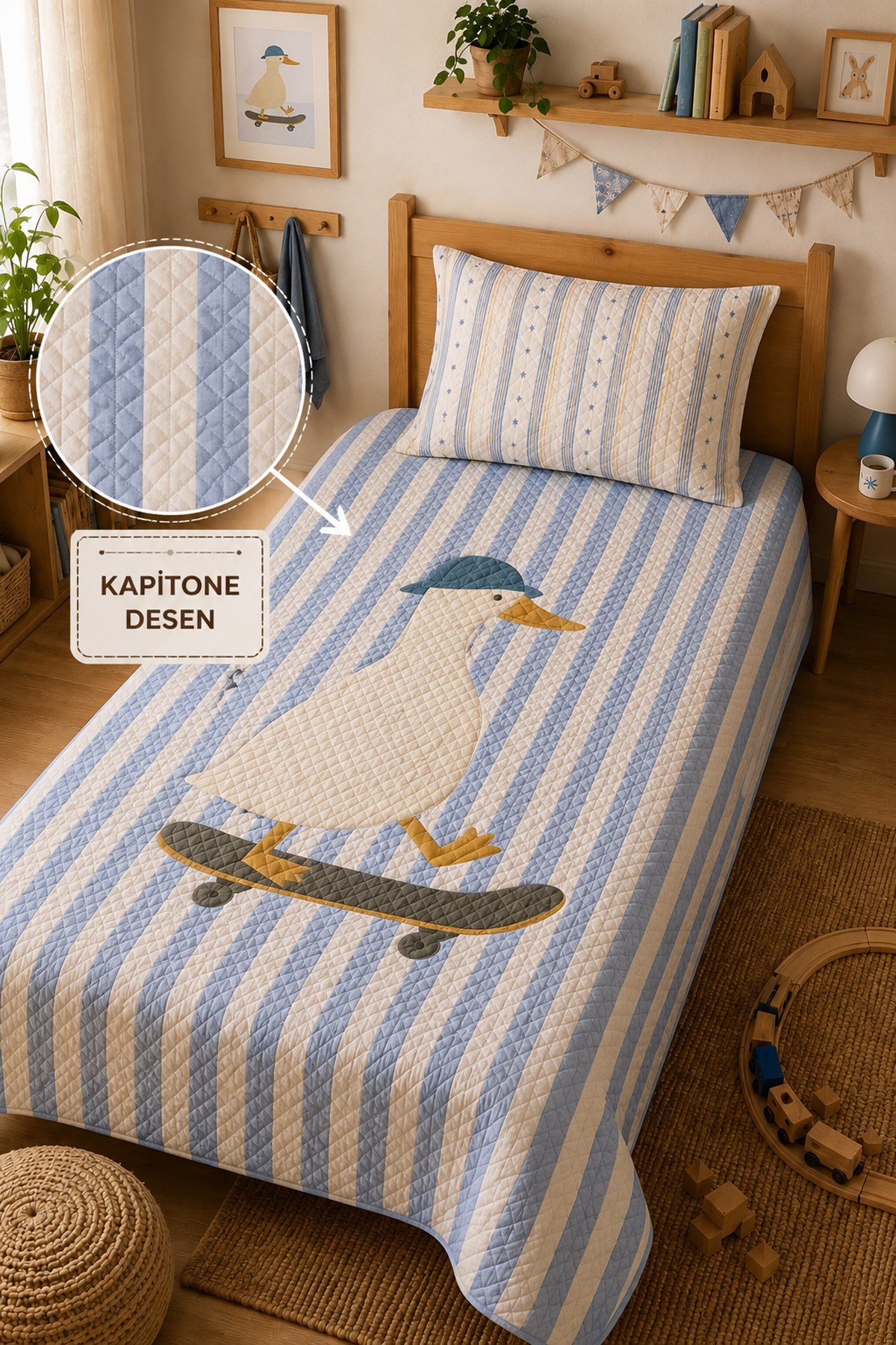 Evdek Bebek ve Çocuk Odası Skater Goose - Patenci Kaz Tek Kişilik Pike Takımı 160x230 Cm 6EAD4 - 7064625