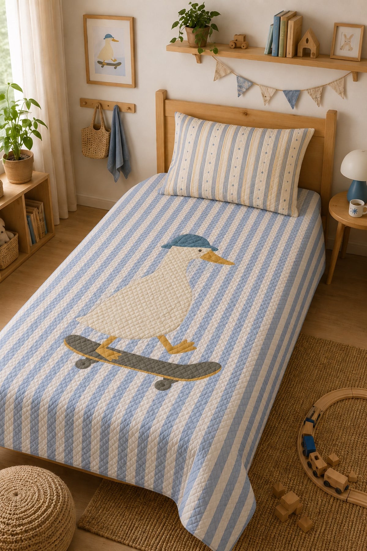 Evdek Bebek ve Çocuk Odası Skater Goose - Patenci Kaz Tek Kişilik Pike Takımı 160x230 Cm 6EAD4 - 7064625