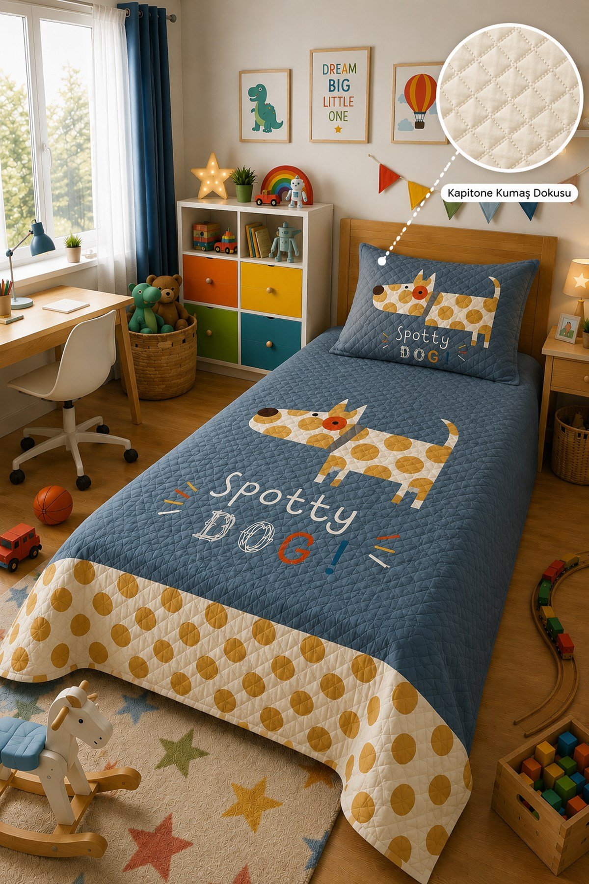 Evdek Bebek ve Çocuk Odası Spotty Pup – Köpek Tek Kişilik Pike Takımı 160X230 Cm 6ETD19 - 7063451