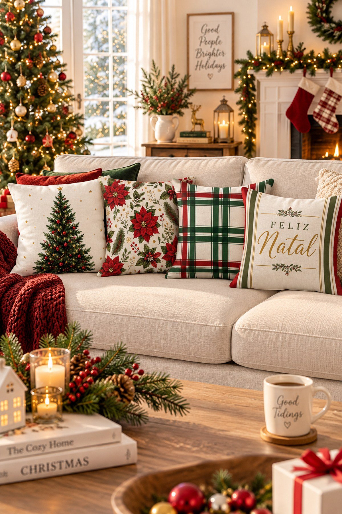 Evdek Christmas Çift Tarafı Baskılı 4’lü Kırlent Kılıfı 6ECHD3 - 7065851