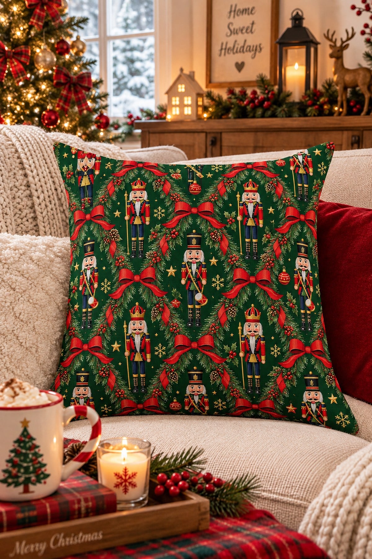 Evdek Christmas Çift Tarafı Baskılı Kırlent Kılıfı 6ECHD36 - 7066087