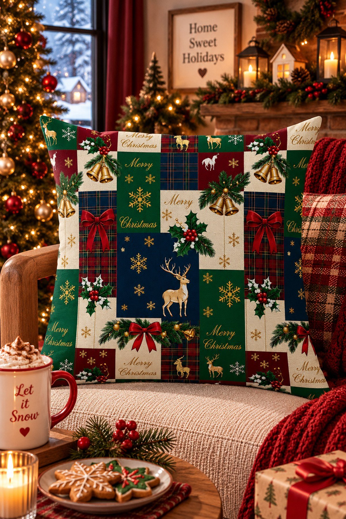 Evdek Christmas Çift Tarafı Baskılı Kırlent Kılıfı 6ECHD15 - 7065523