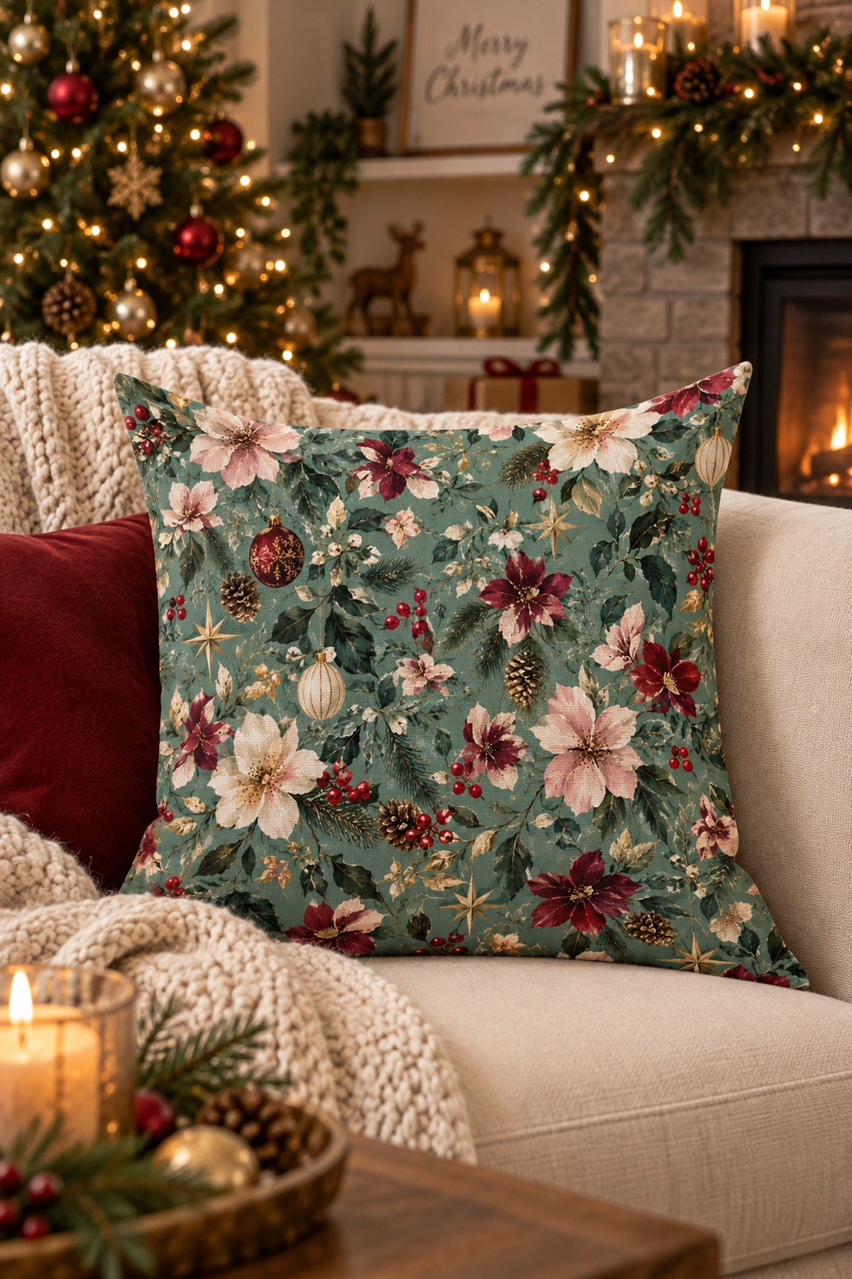 Evdek Christmas Çift Tarafı Baskılı Kırlent Kılıfı 6ECHD26 - 7065981