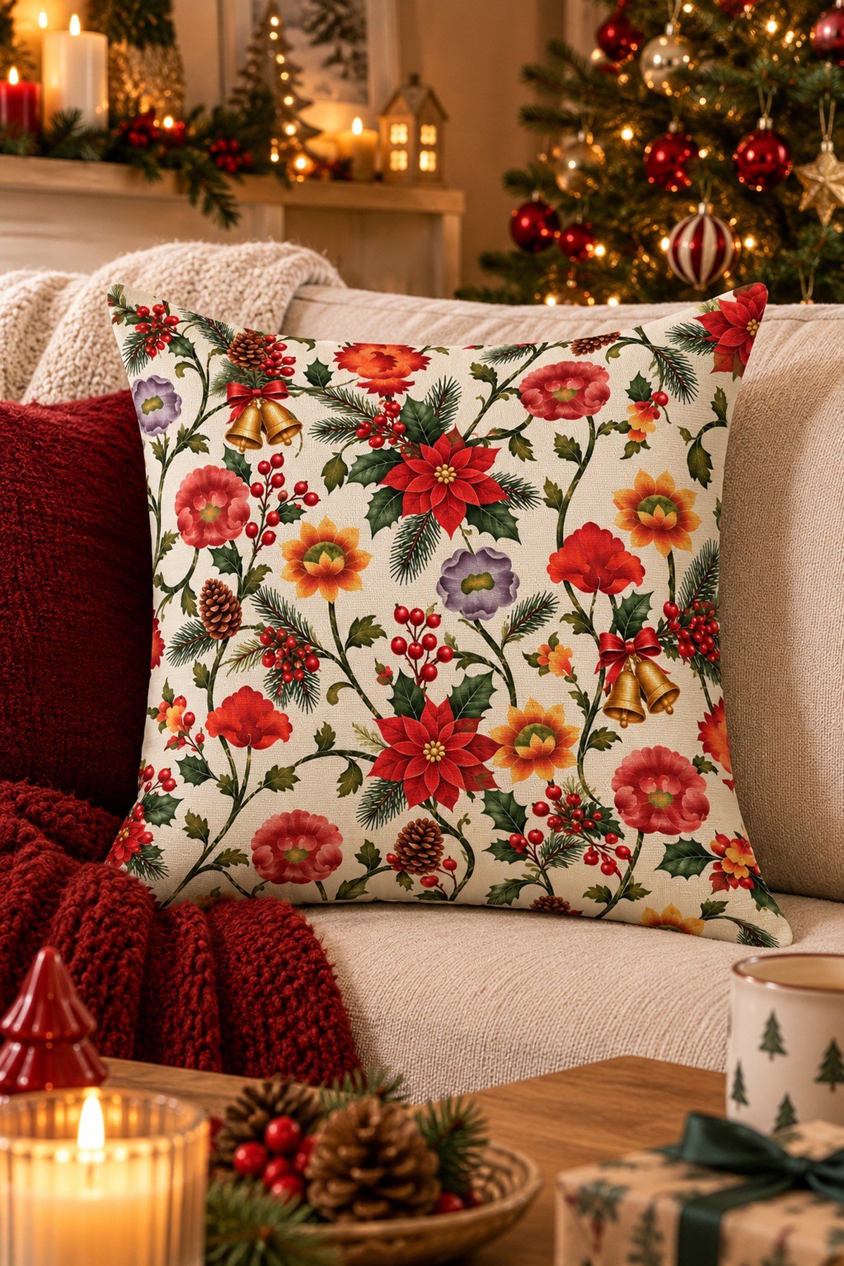 Evdek Christmas Çift Tarafı Baskılı Kırlent Kılıfı 6ECHD23 - 7065950