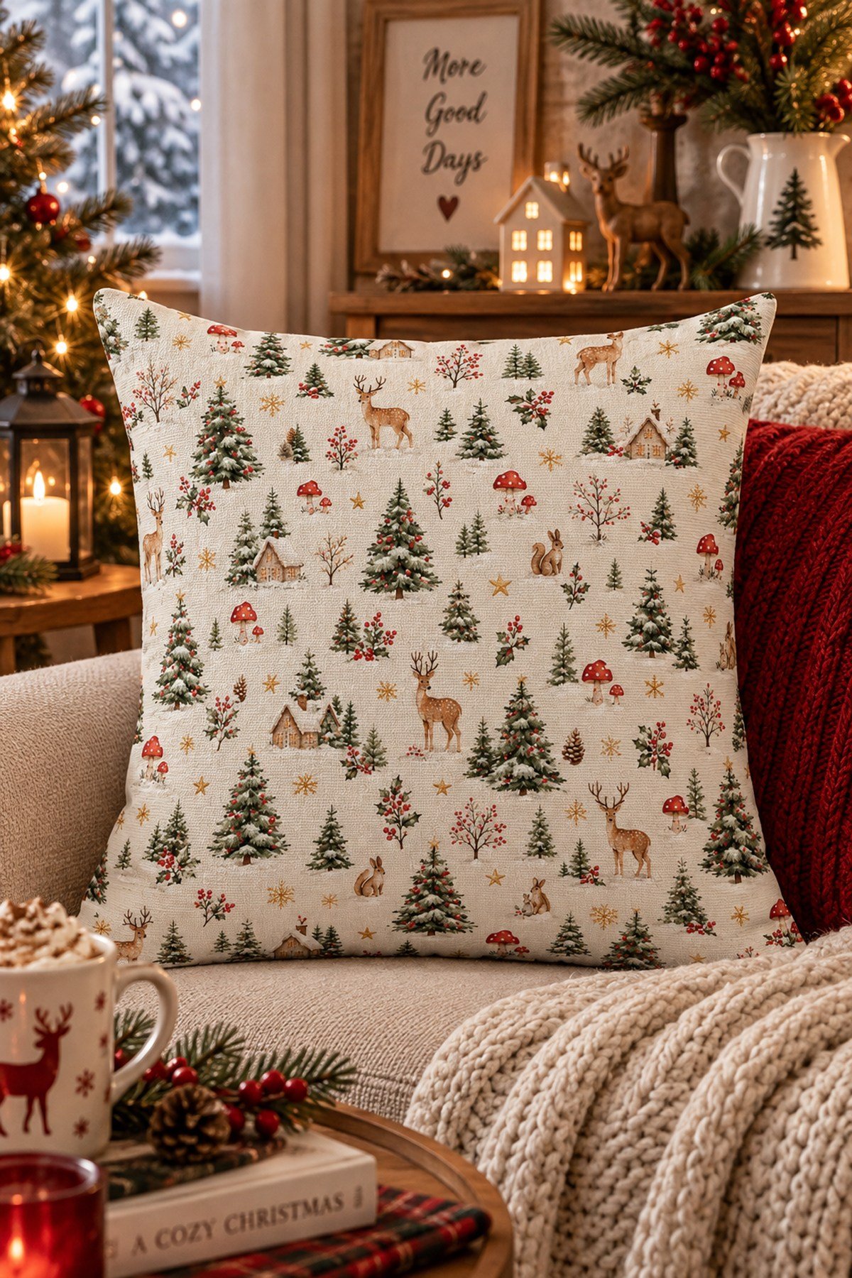 Evdek Christmas Çift Tarafı Baskılı Kırlent Kılıfı 6ECHD31 - 7066032