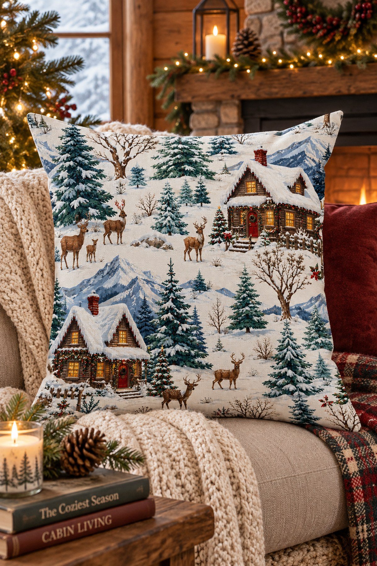Evdek Christmas Çift Tarafı Baskılı Kırlent Kılıfı 6ECHD3 - 7065400