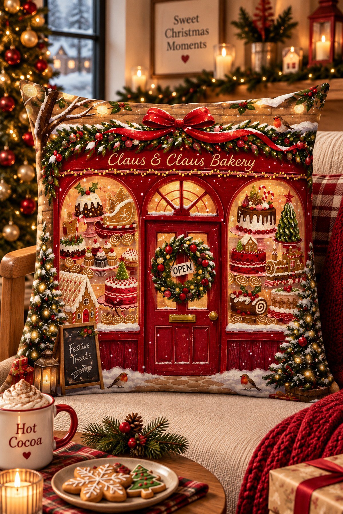 Evdek Christmas Çift Tarafı Baskılı Kırlent Kılıfı 6ECHD12 - 7065493