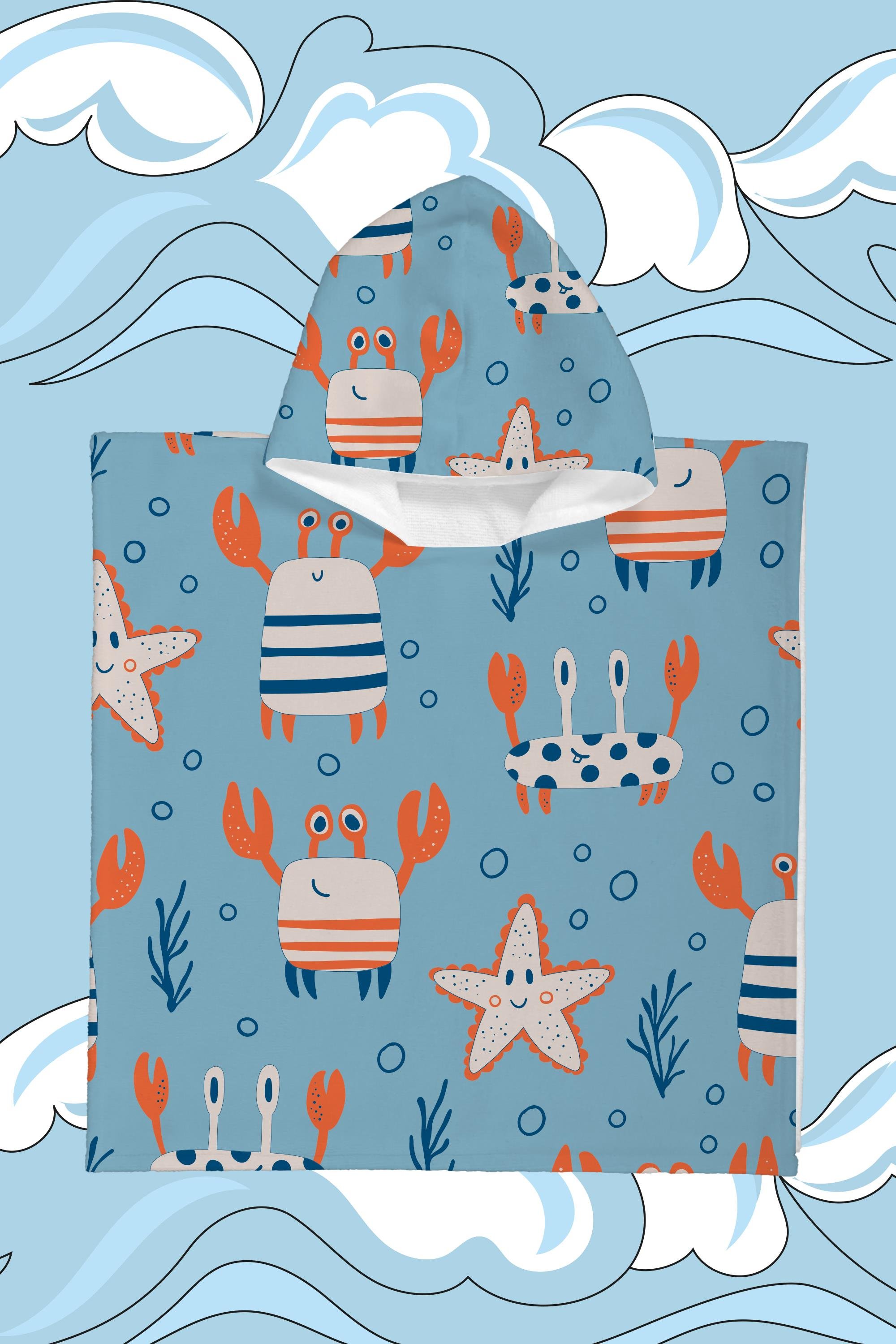 Evdek Crab Carnival Çocuk Panço Plaj Havlusu