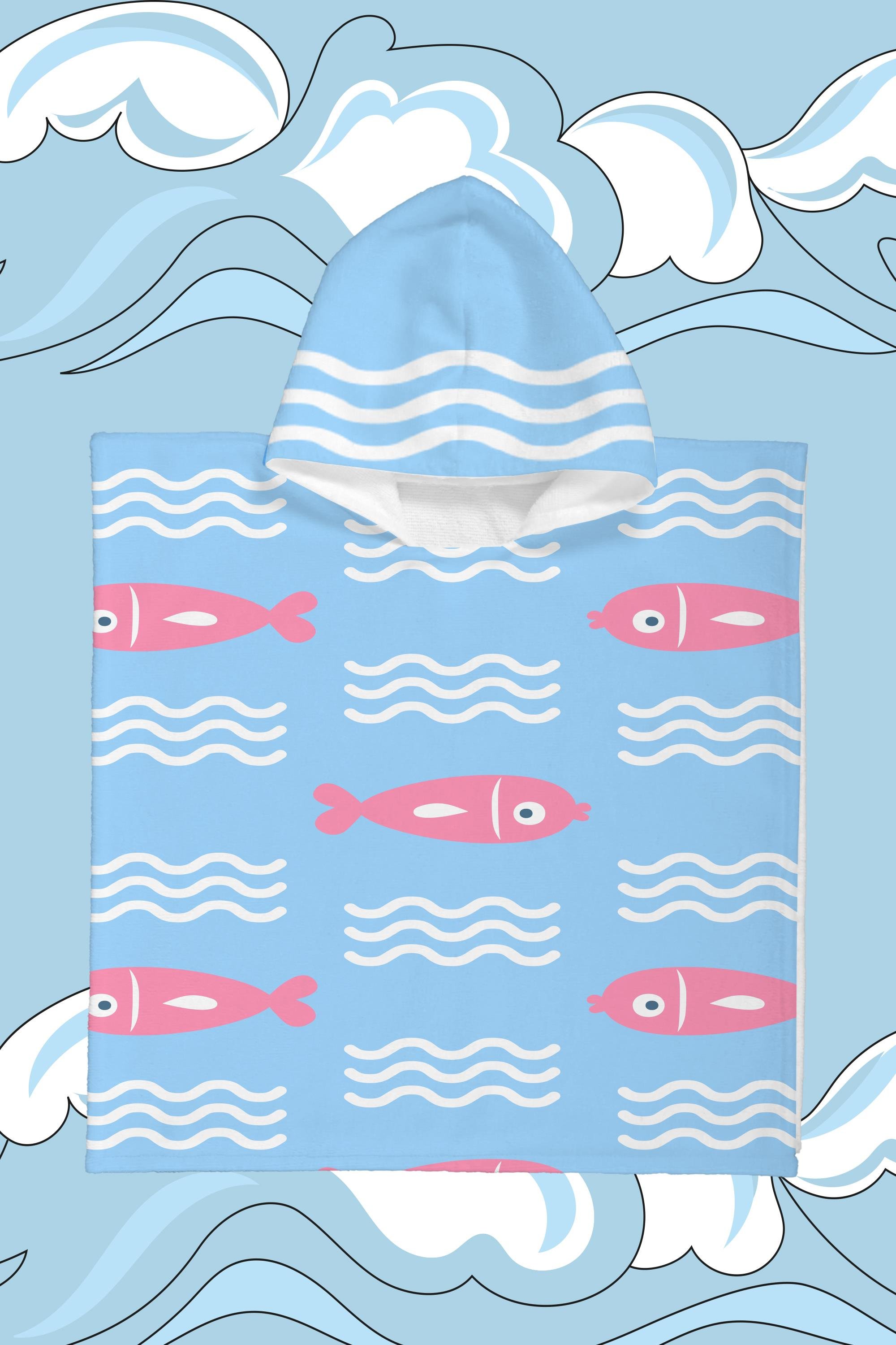 Evdek Fish Band Çocuk Panço Plaj Havlusu