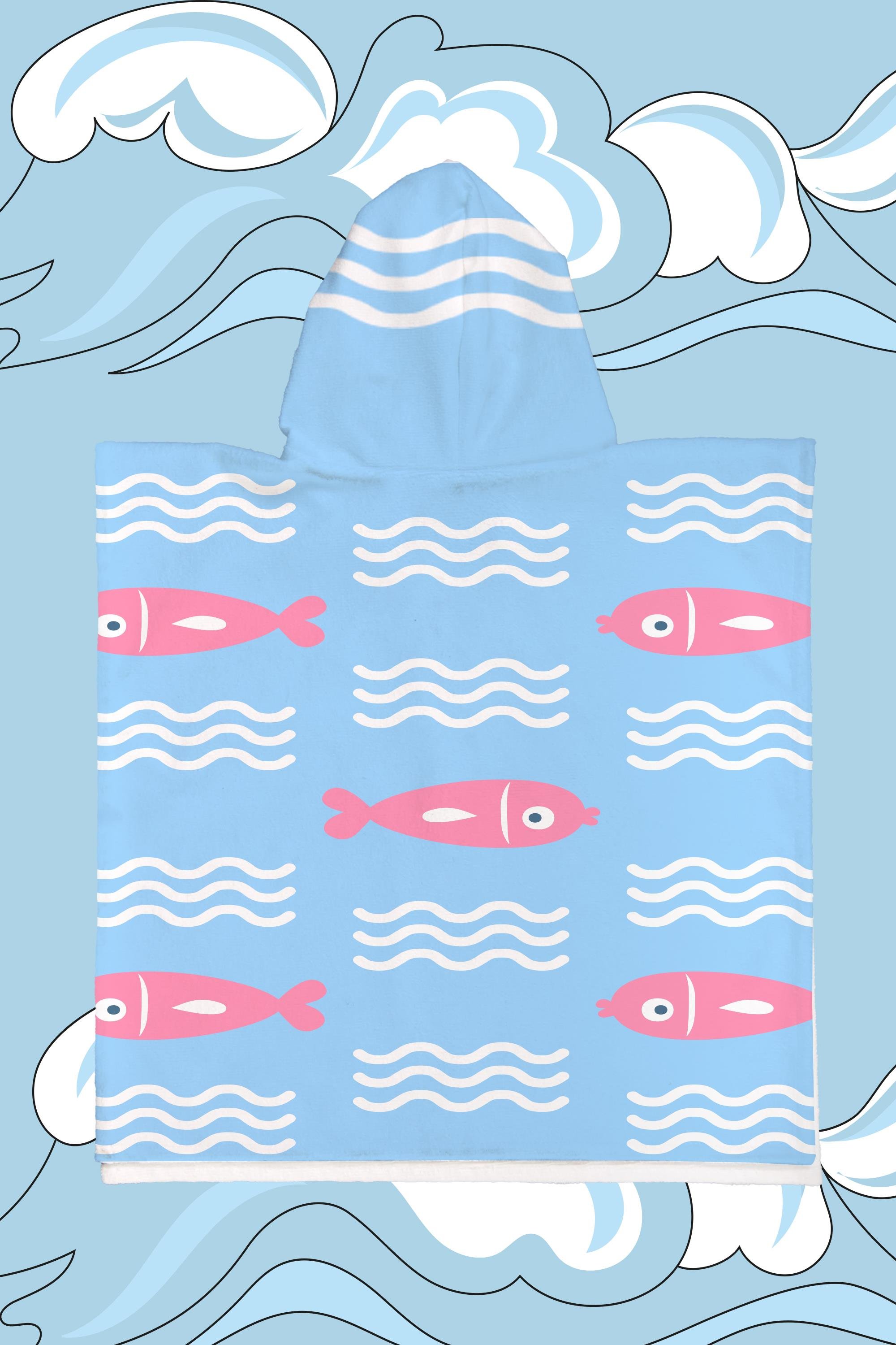 Evdek Fish Band Çocuk Panço Plaj Havlusu