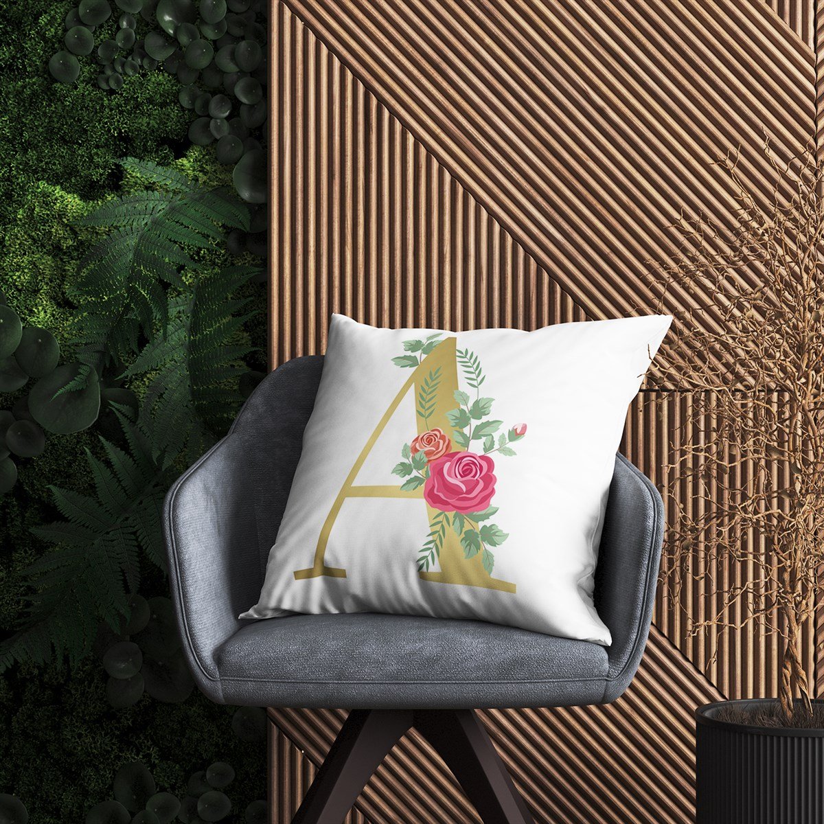 Evdek Gold Harf (A) Kırlent Kılıf 45x45 Cm