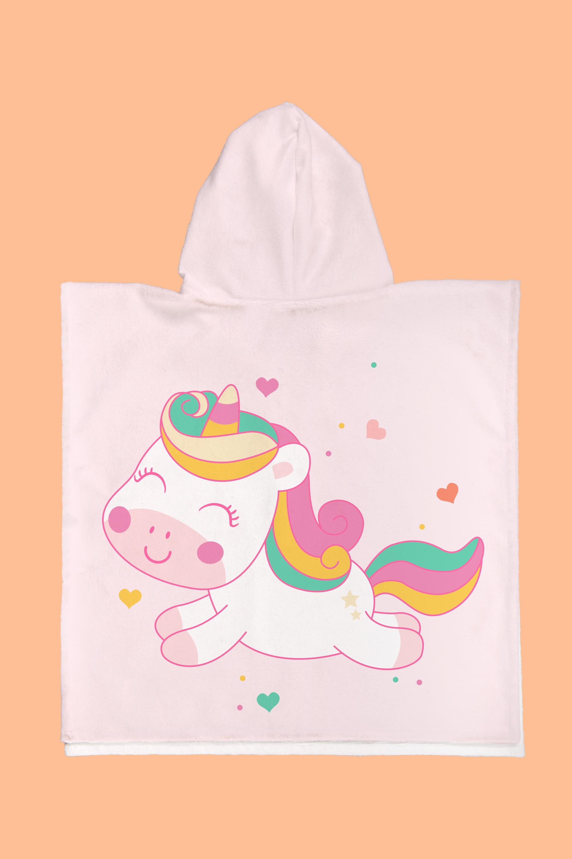 Evdek Rainbow Unicorn Çocuk Panço Plaj Havlusu