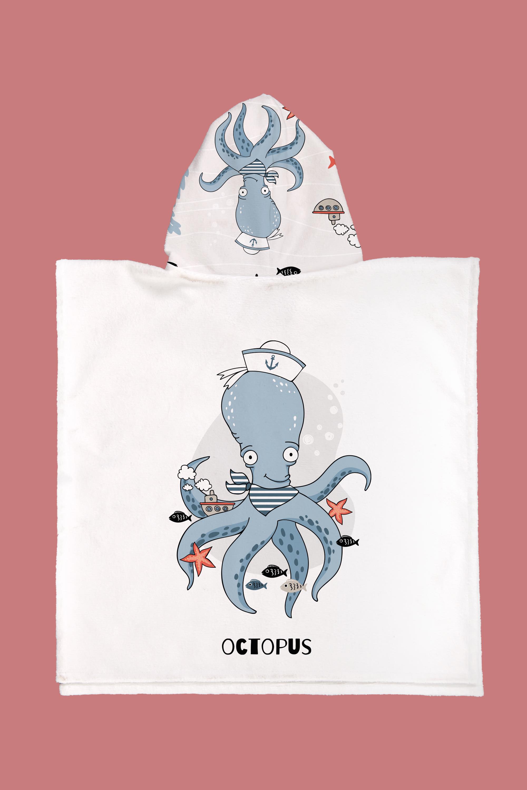 Evdek Sailor Octopus Çocuk Panço Plaj Havlusu