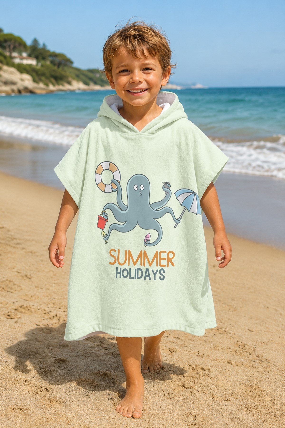 Evdek Summer Octopus Çocuk Panço Plaj Havlusu - 7053520