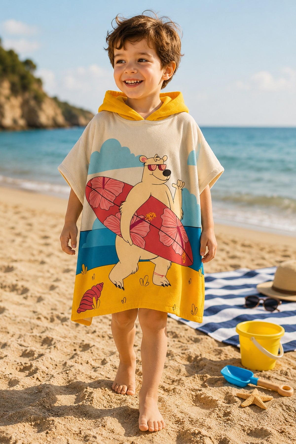 Evdek Surfer Bear Çocuk Panço Plaj Havlusu - 7056439