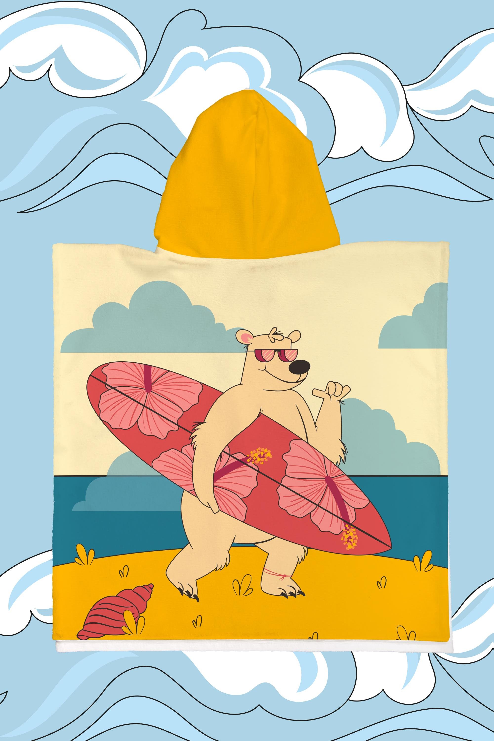 Evdek Surfer Bear Çocuk Panço Plaj Havlusu