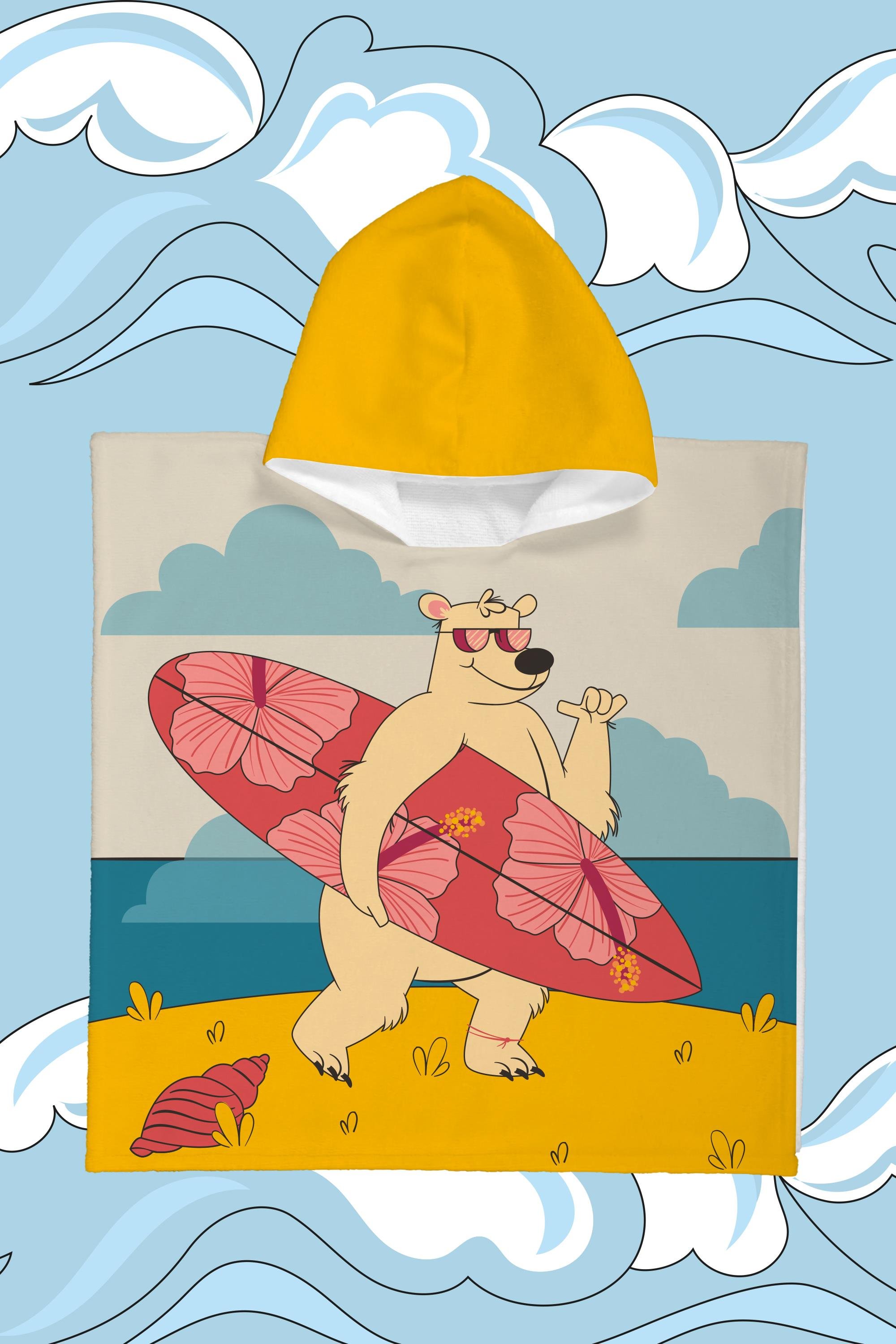 Evdek Surfer Bear Çocuk Panço Plaj Havlusu