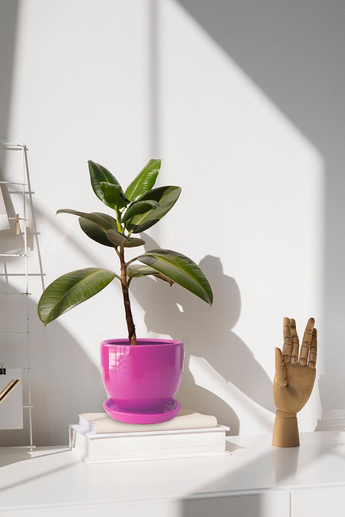 Evdek Tabaklı Açık Pembe Çömlek Saksı 19x19 Cm