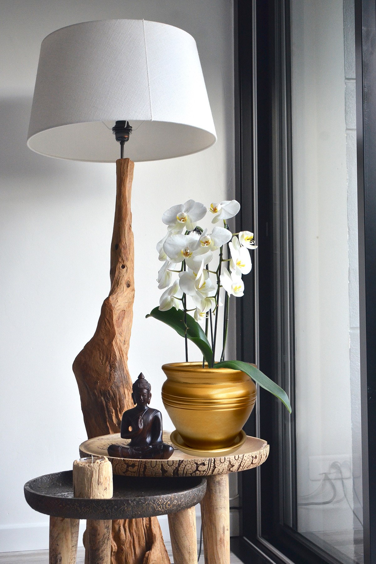 Evdek Tabaklı Altın Çömlek Saksı 19x19 Cm