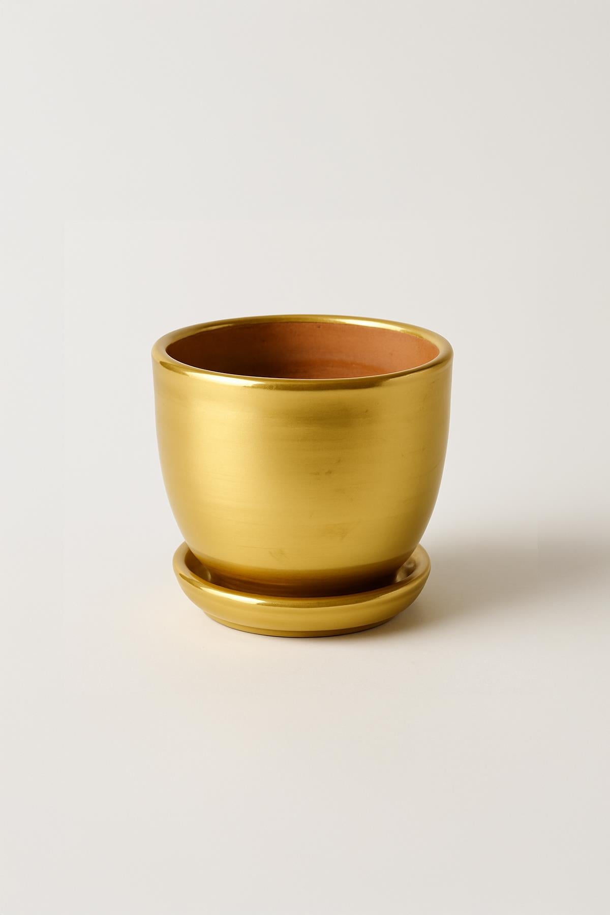 Evdek Tabaklı Altın Çömlek Saksı 19x19 Cm