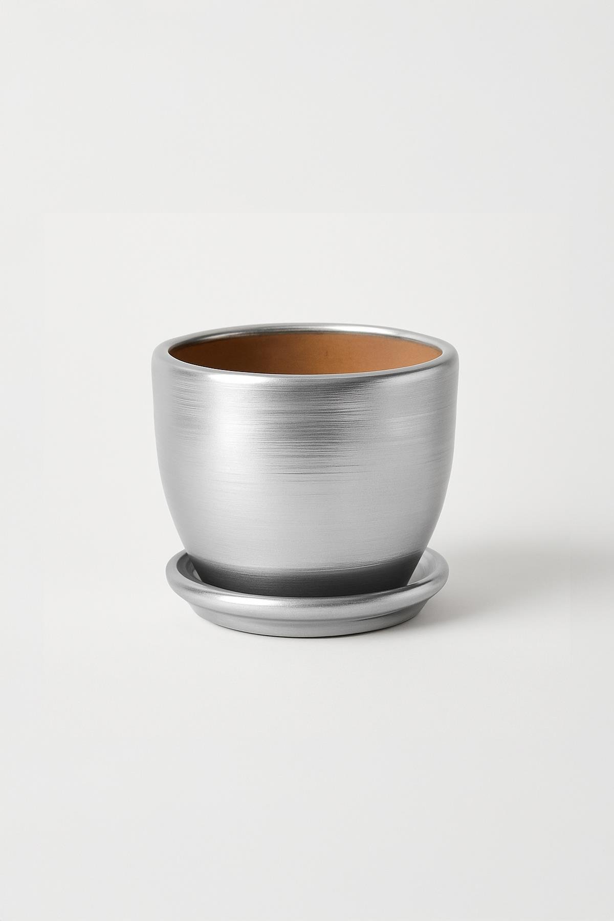 Evdek Tabaklı Gümüş Çömlek Saksı 19x19 Cm