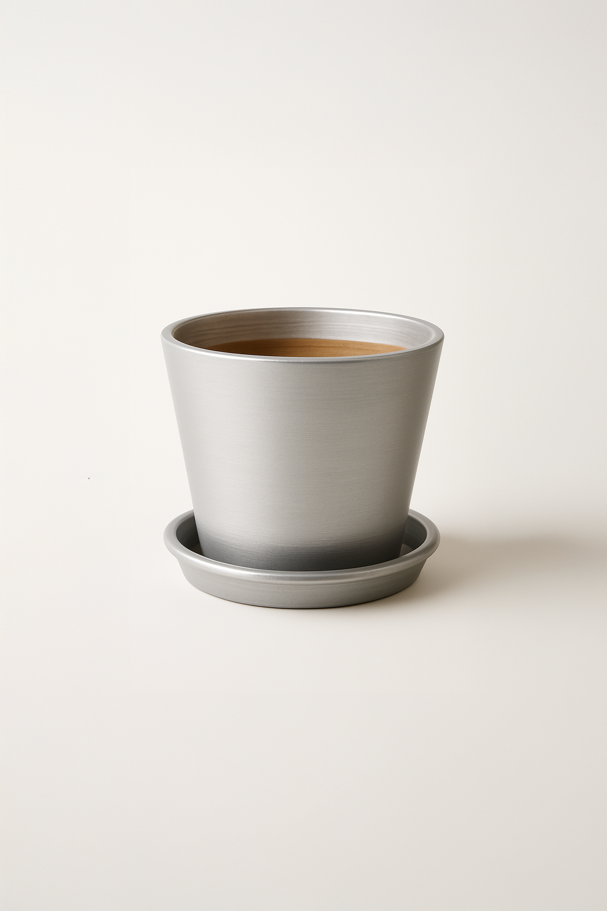 Evdek Tabaklı Gümüş Konik Çömlek Saksı 16x16 Cm