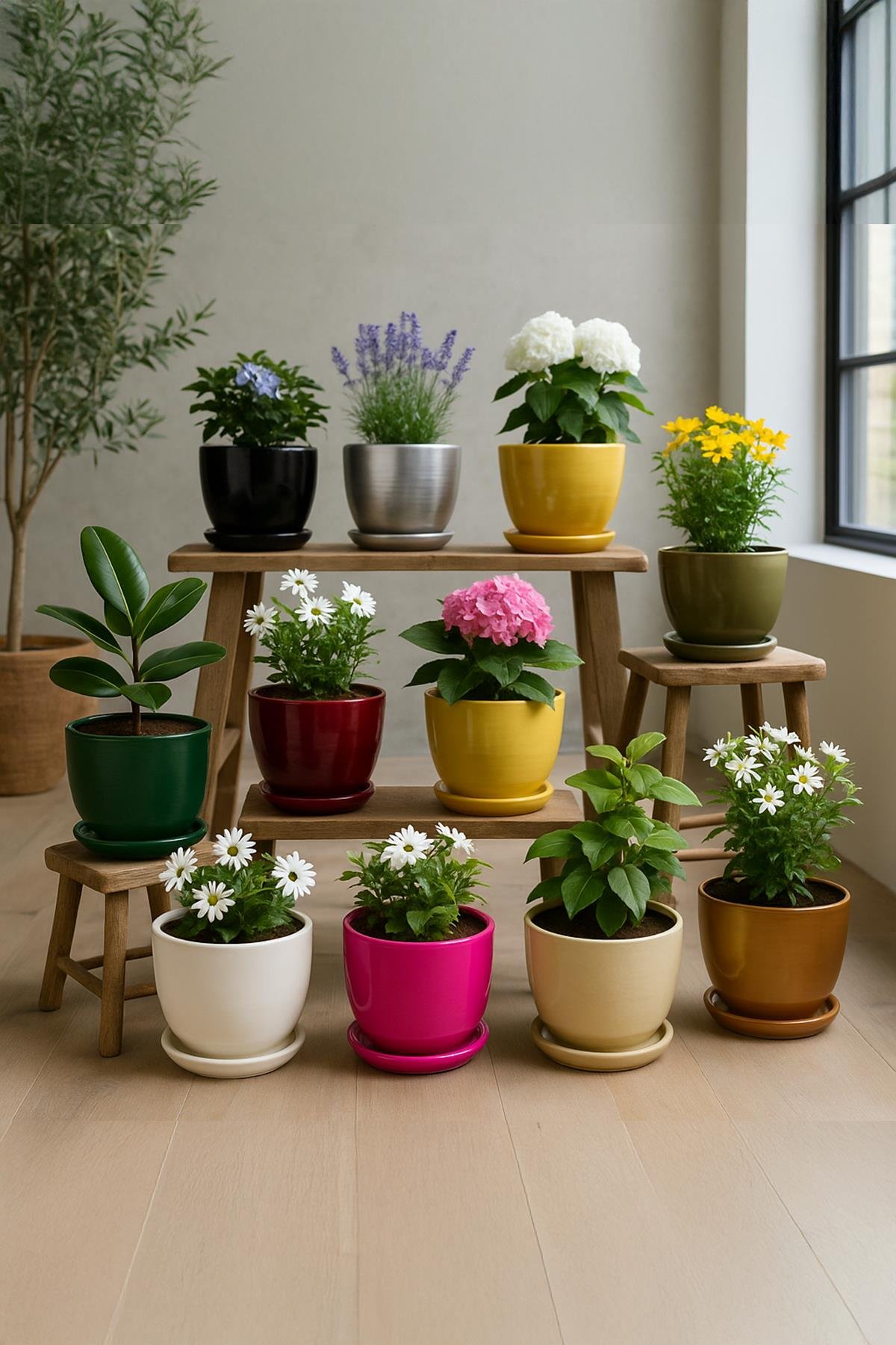 Evdek Tabaklı Haki Yeşil Çömlek Saksı 19x19 Cm