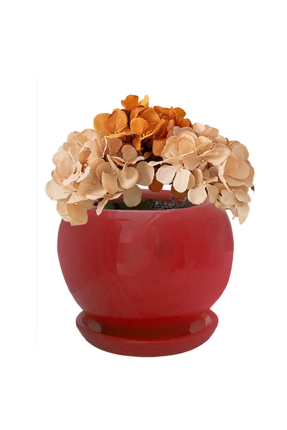 Evdek Tabaklı Kırmızı Tombul Çömlek Saksı 17x18 Cm