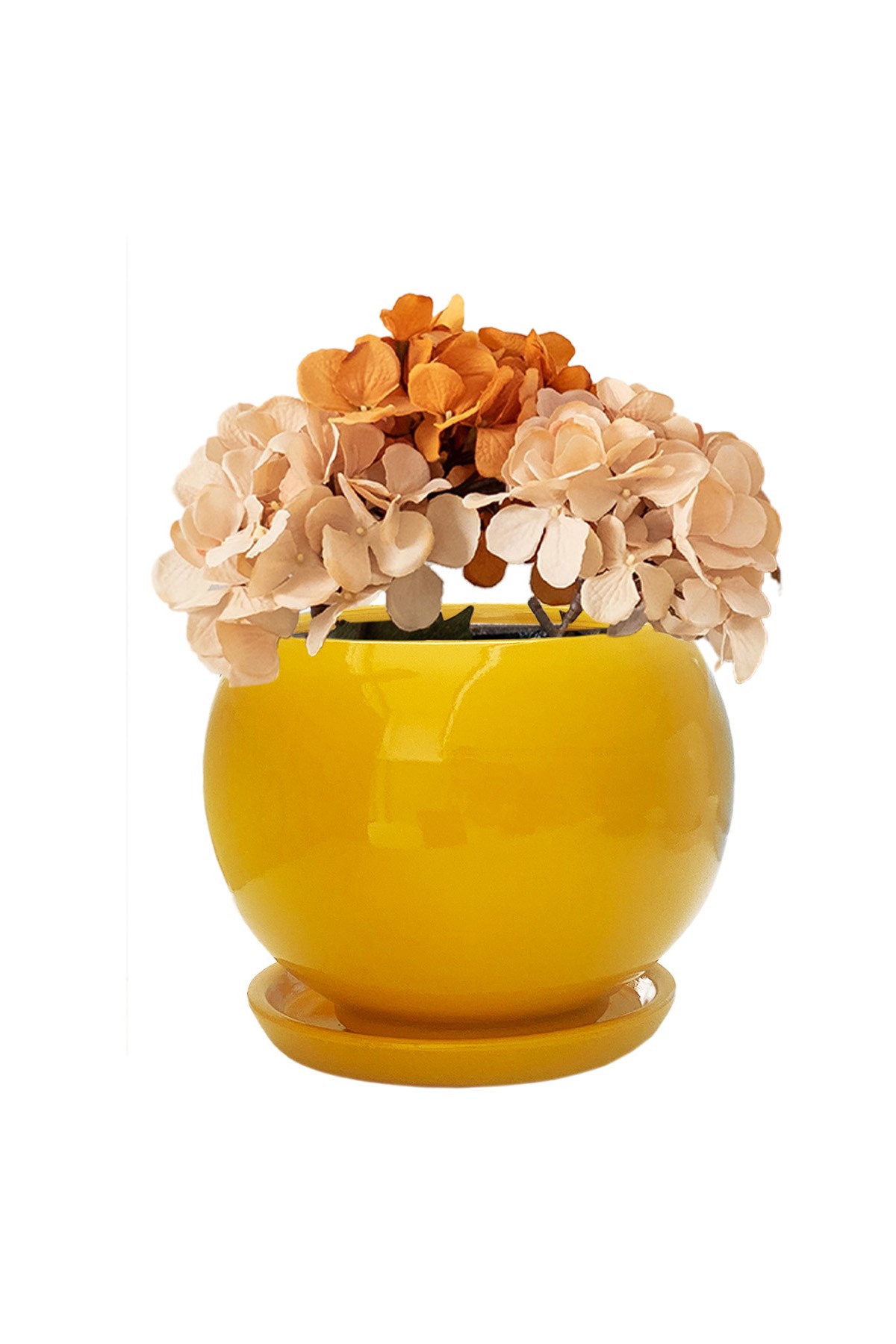 Evdek Tabaklı Sarı Tombul Çömlek Saksı 18x15 Cm