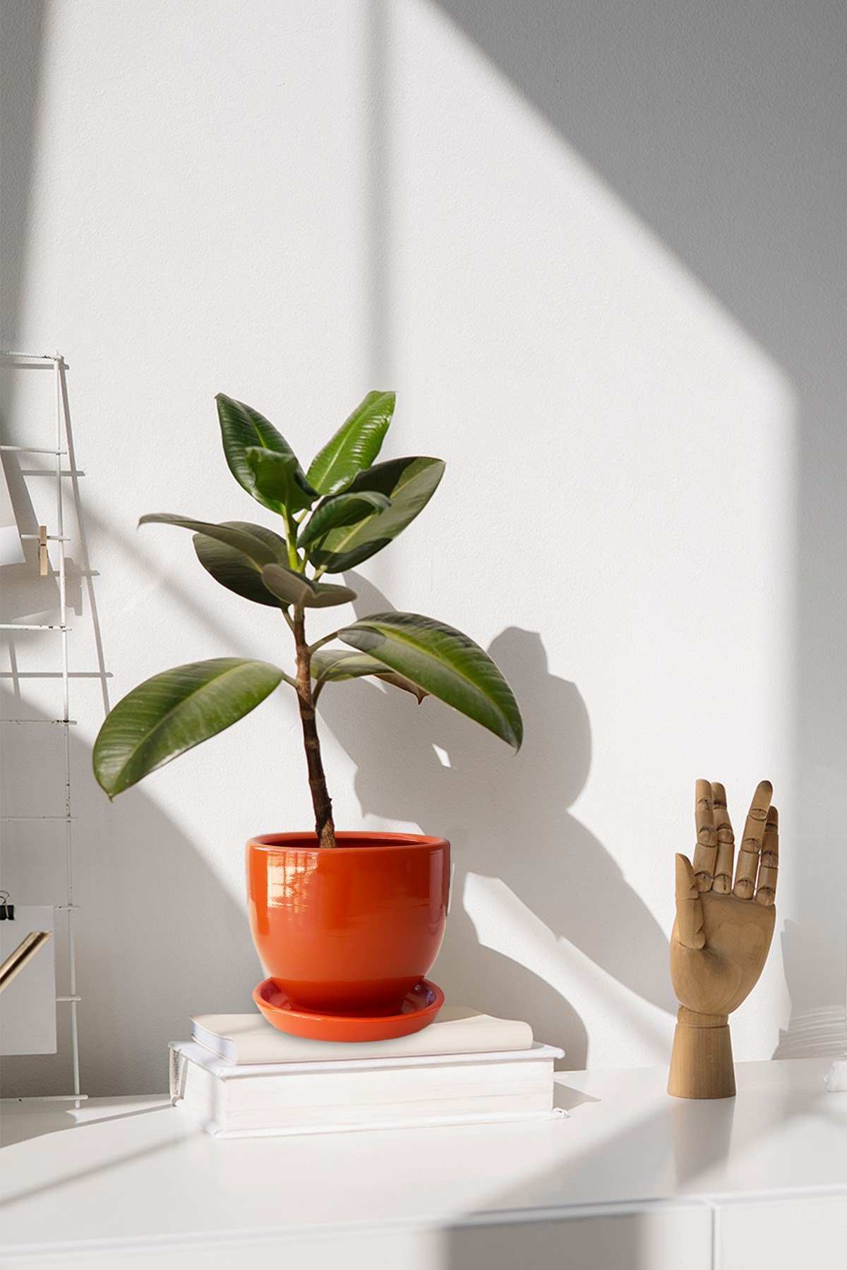 Evdek Tabaklı Turuncu Silindirik Çömlek Saksı 19x19 Cm