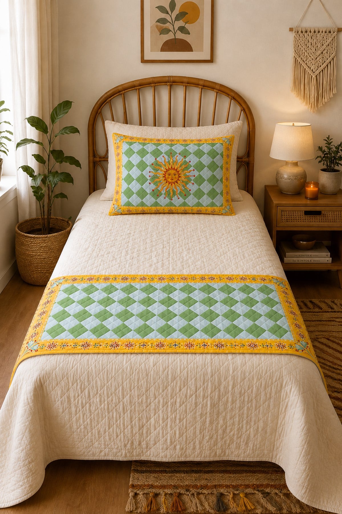 Evdek Tek Kişilik Kapitoneli Yatak Runner ve Yastık Seti 60x150 Cm ETD4 - 7064366