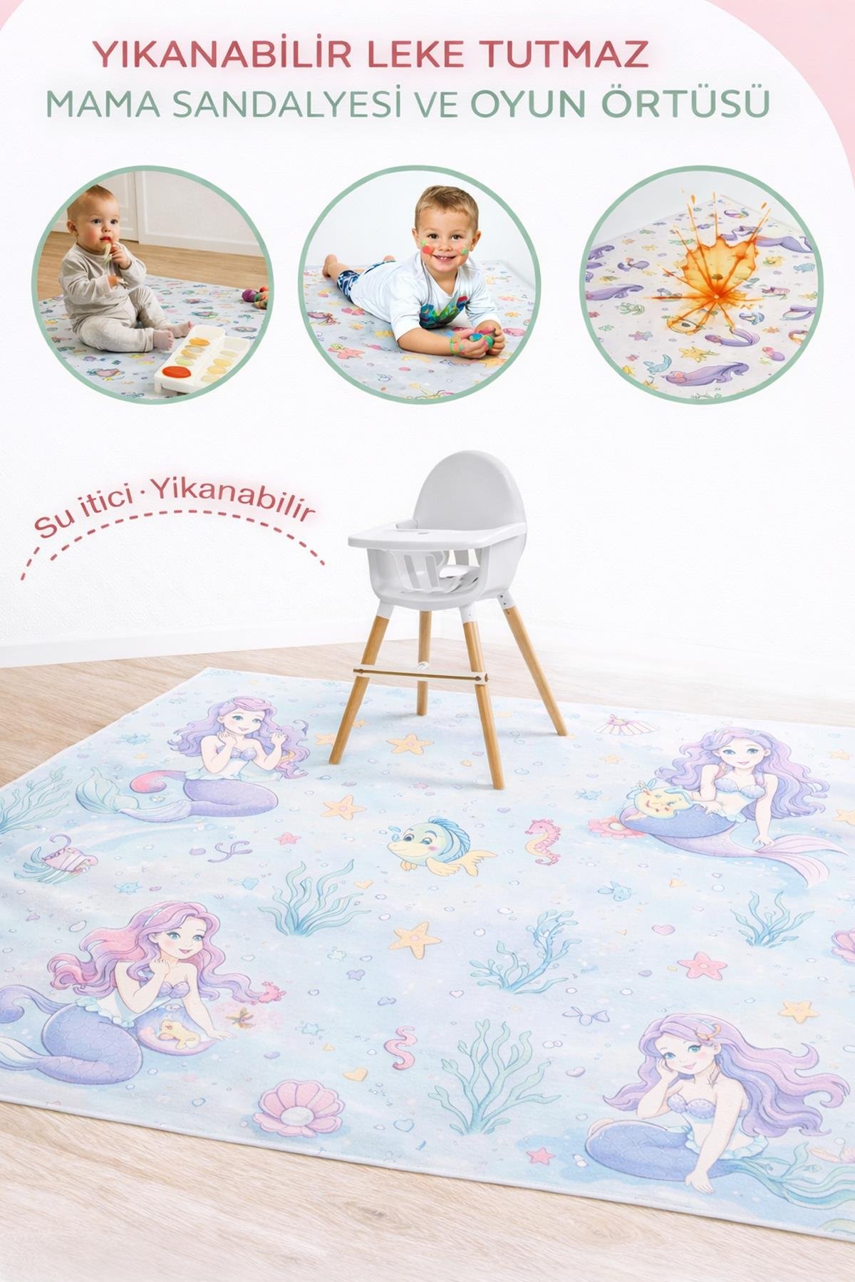 Evdek Water Repellent,Yer/ Mama Sandalyesi Altı,Aktivite,Yemek ve Oyun Örtüsü 6EMD9 - 7061952