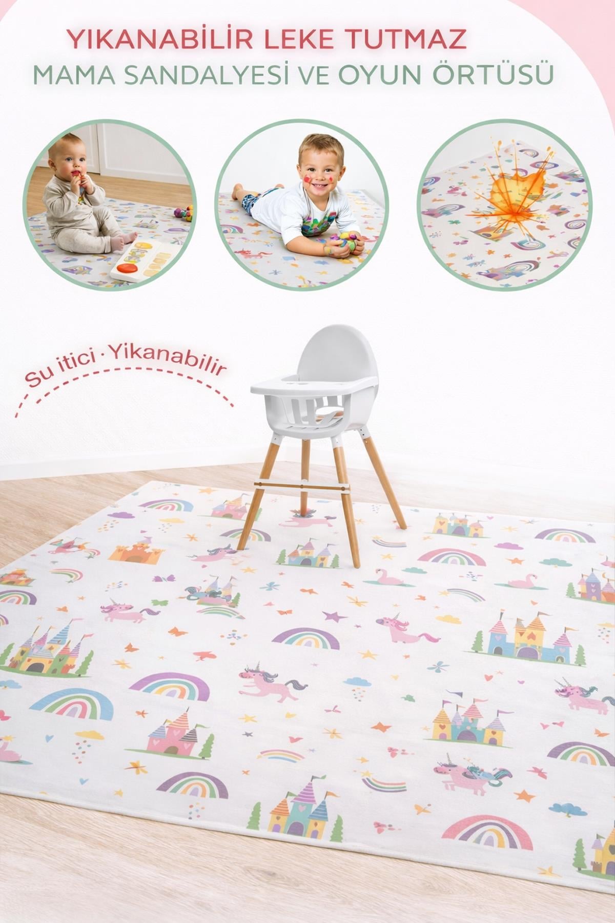 Evdek Water Repellent,Yer/ Mama Sandalyesi Altı,Aktivite,Yemek ve Oyun Örtüsü 6EMD8 - 7061945