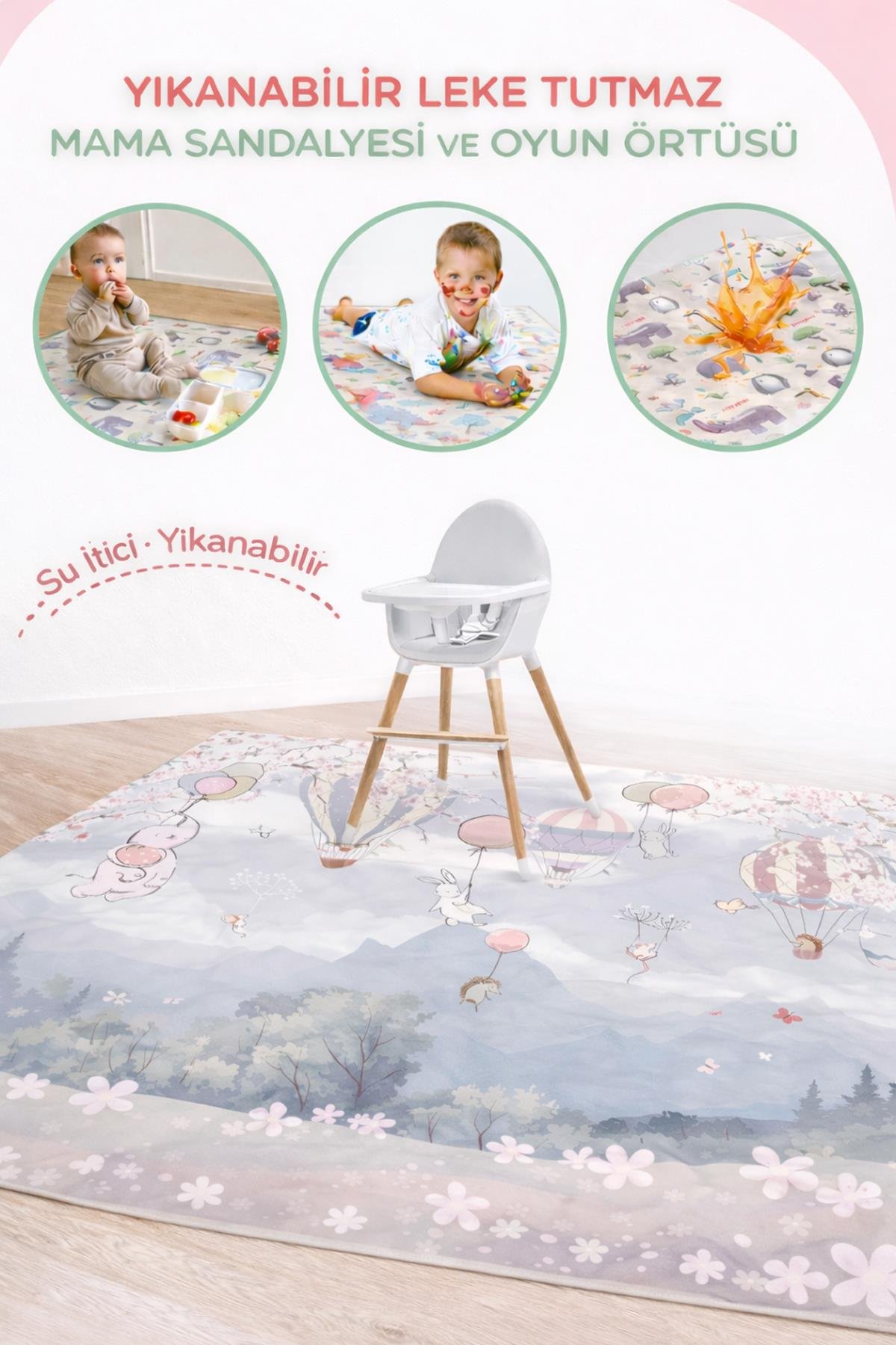 Evdek Water Repellent,Yer/ Mama Sandalyesi Altı,Aktivite,Yemek ve Oyun Örtüsü 6EMD6 - 7061921