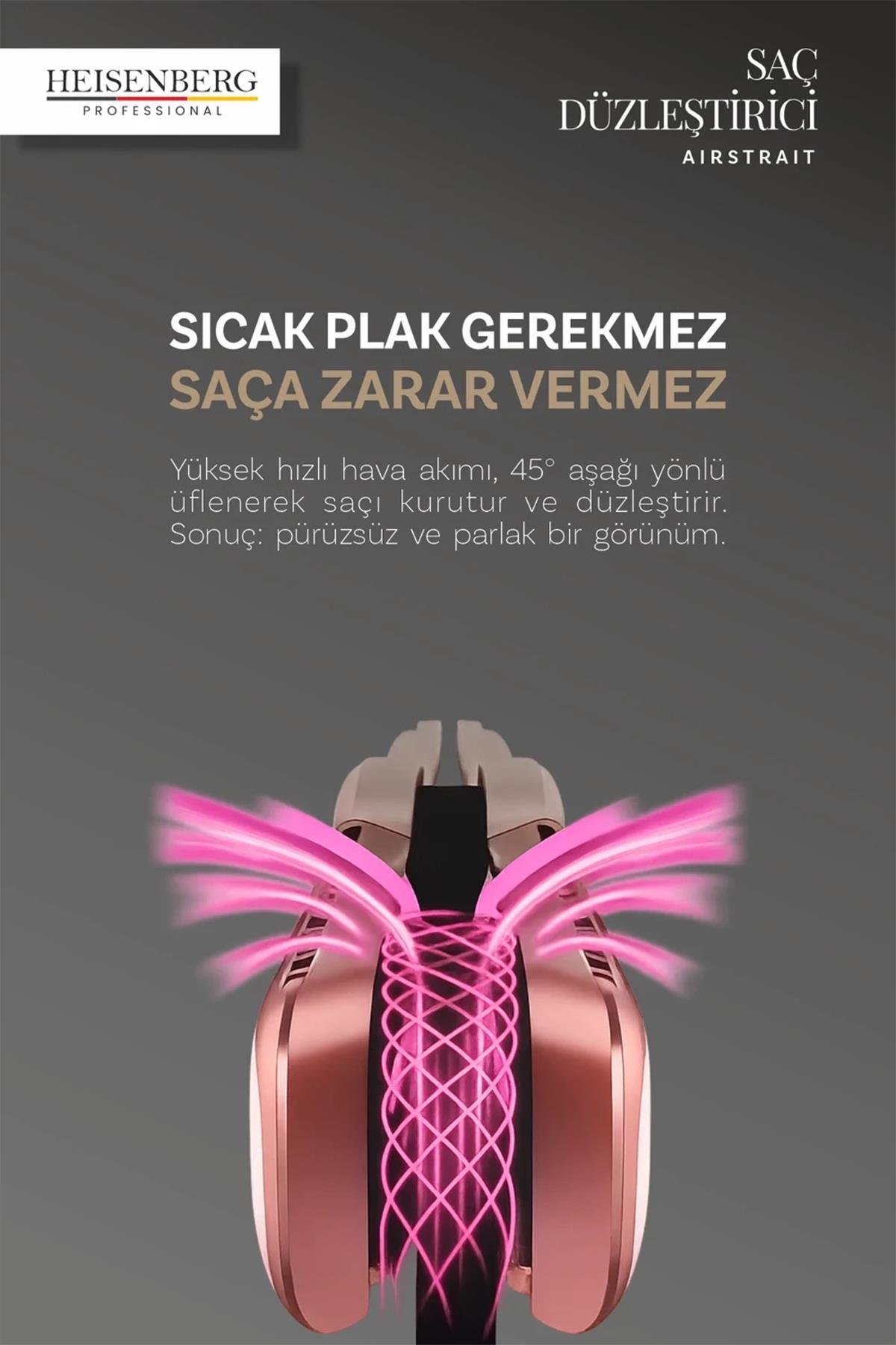 Heisenberg Airstrait Saç Düzleştirici Hava Üflemeli Saç Şekillendirici Saç Maşası Pink