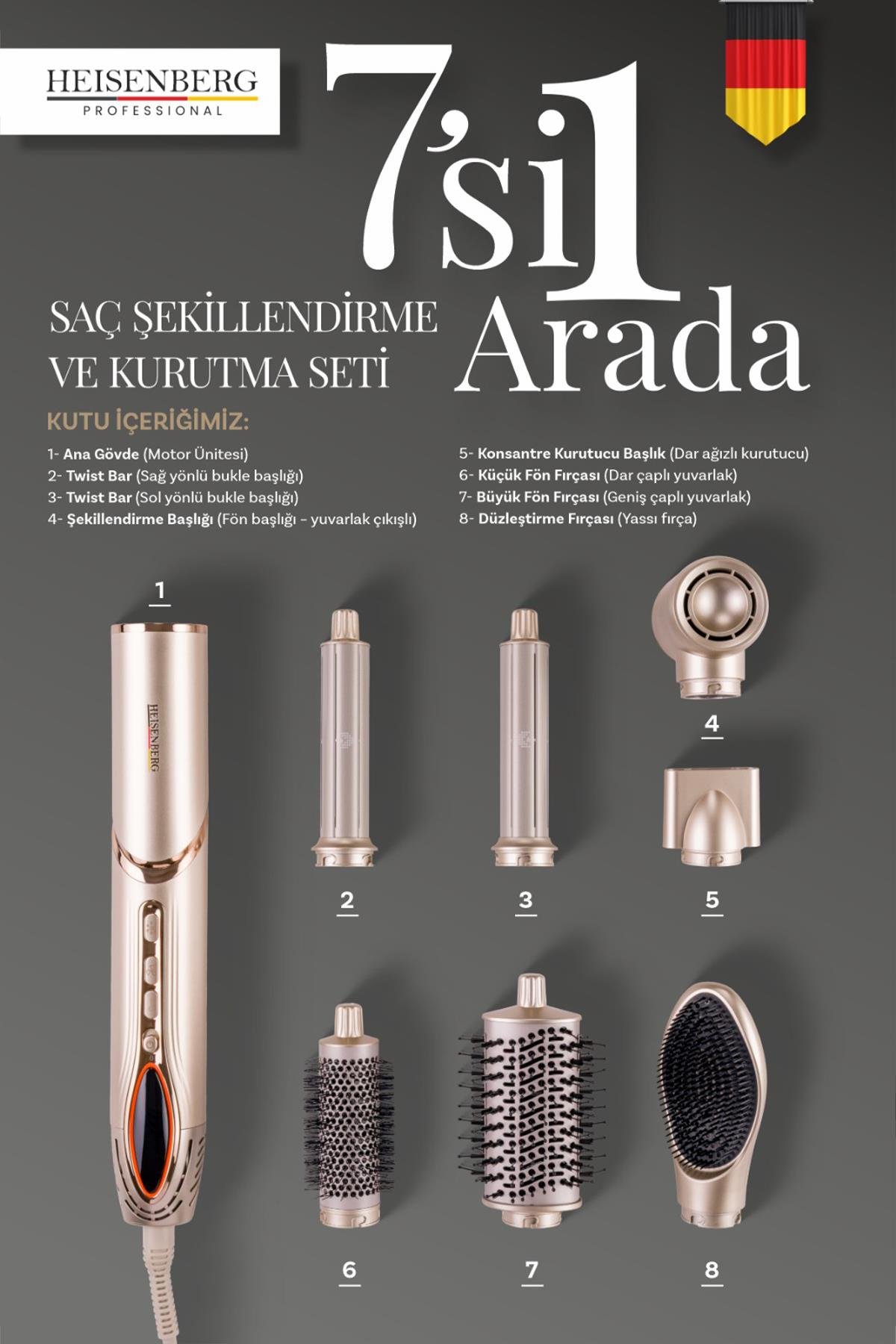 Heisenberg Airwrap Professional Saç Şekillendirme Ve Kurutma Seti Alüminyum Gövde