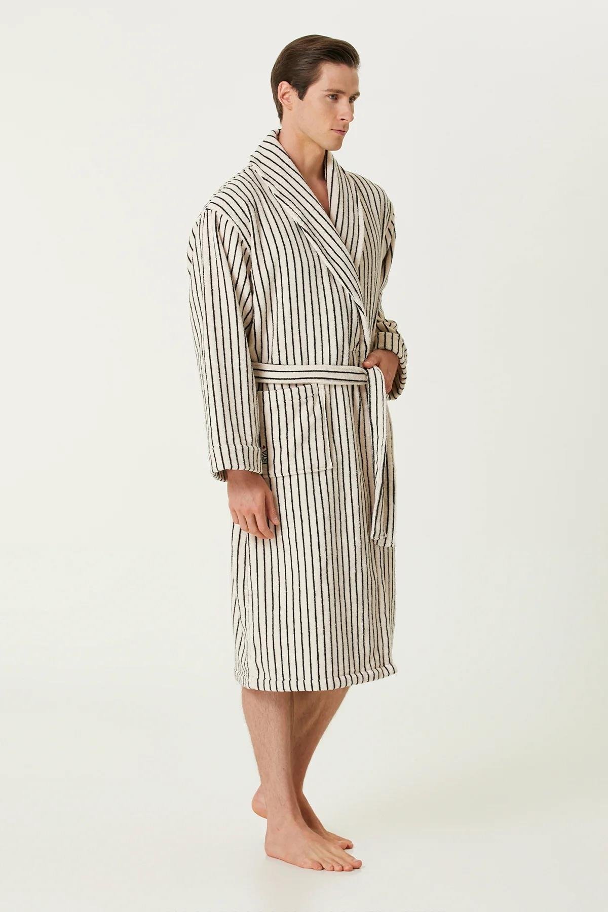 İrya In Lines Erkek Pamuk Bornoz Ekru S/M