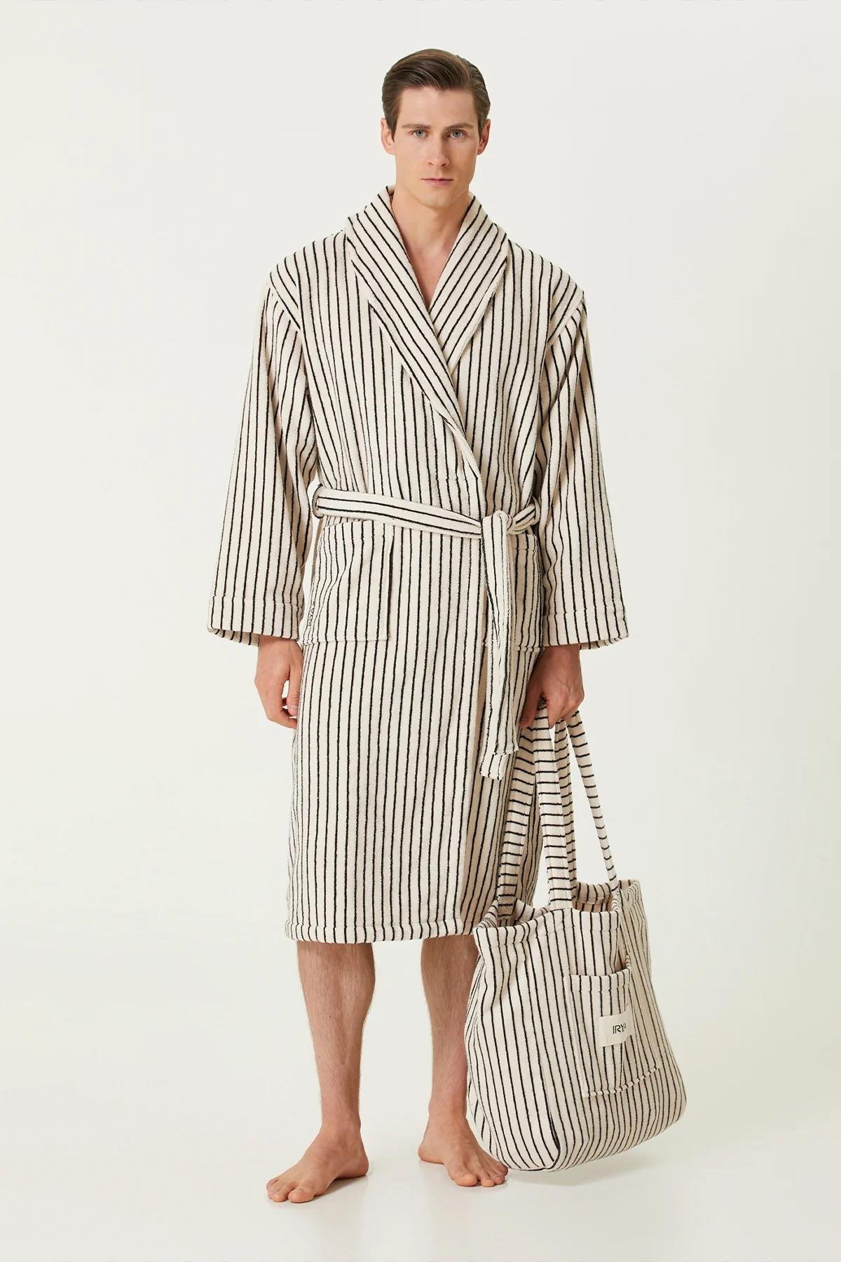 İrya In Lines Erkek Pamuk Bornoz Ekru L/XL