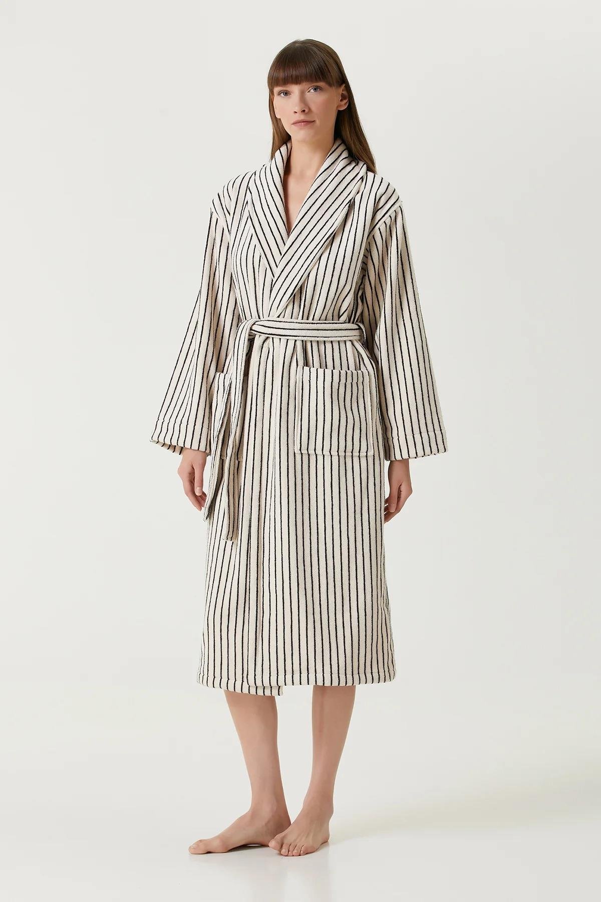 İrya In Lines Kadın Pamuk Bornoz Ekru L/XL