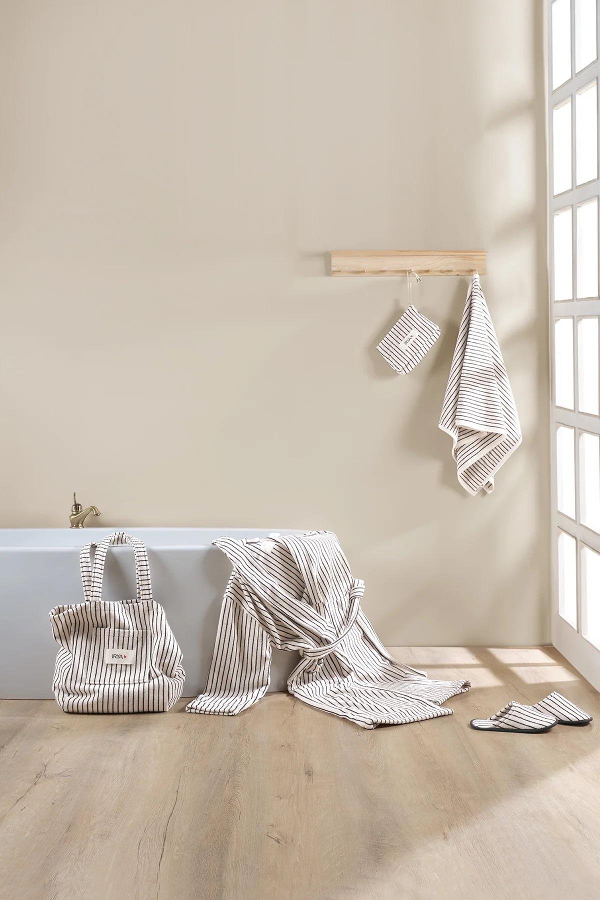 İrya In Lines Kadın Pamuk Bornoz Ekru L/XL