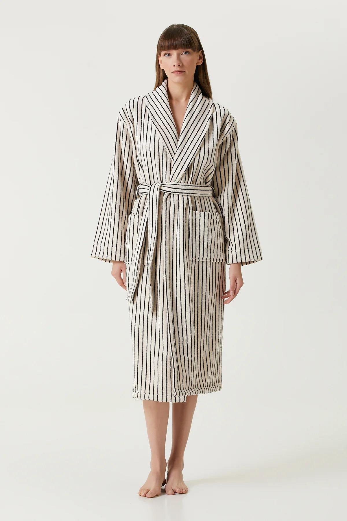 İrya In Lines Kadın Pamuk Bornoz Ekru L/XL