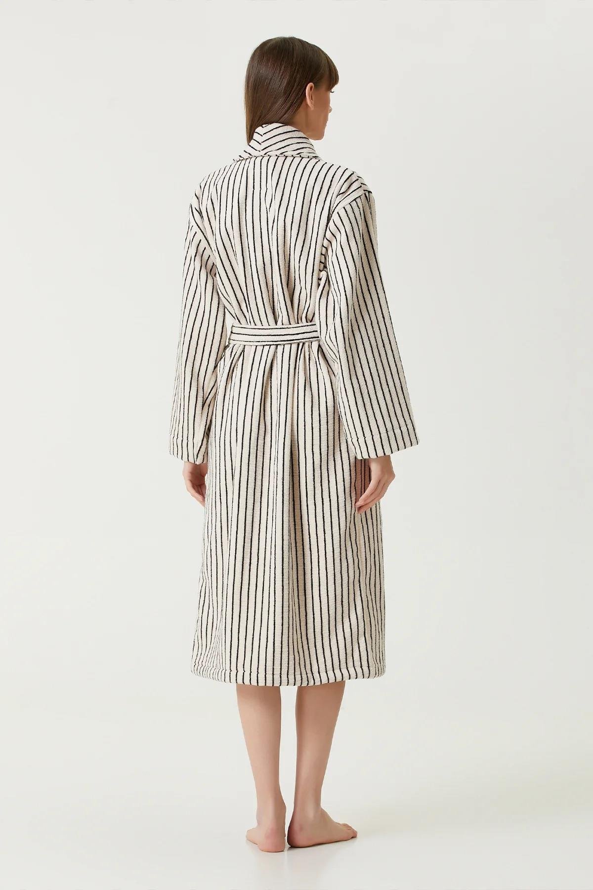 İrya In Lines Kadın Pamuk Bornoz Ekru L/XL