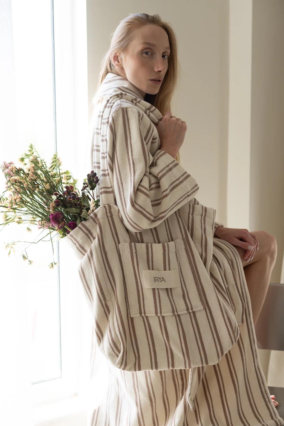 İrya In Lines Kadın Pamuk Bornoz Mocha L/XL