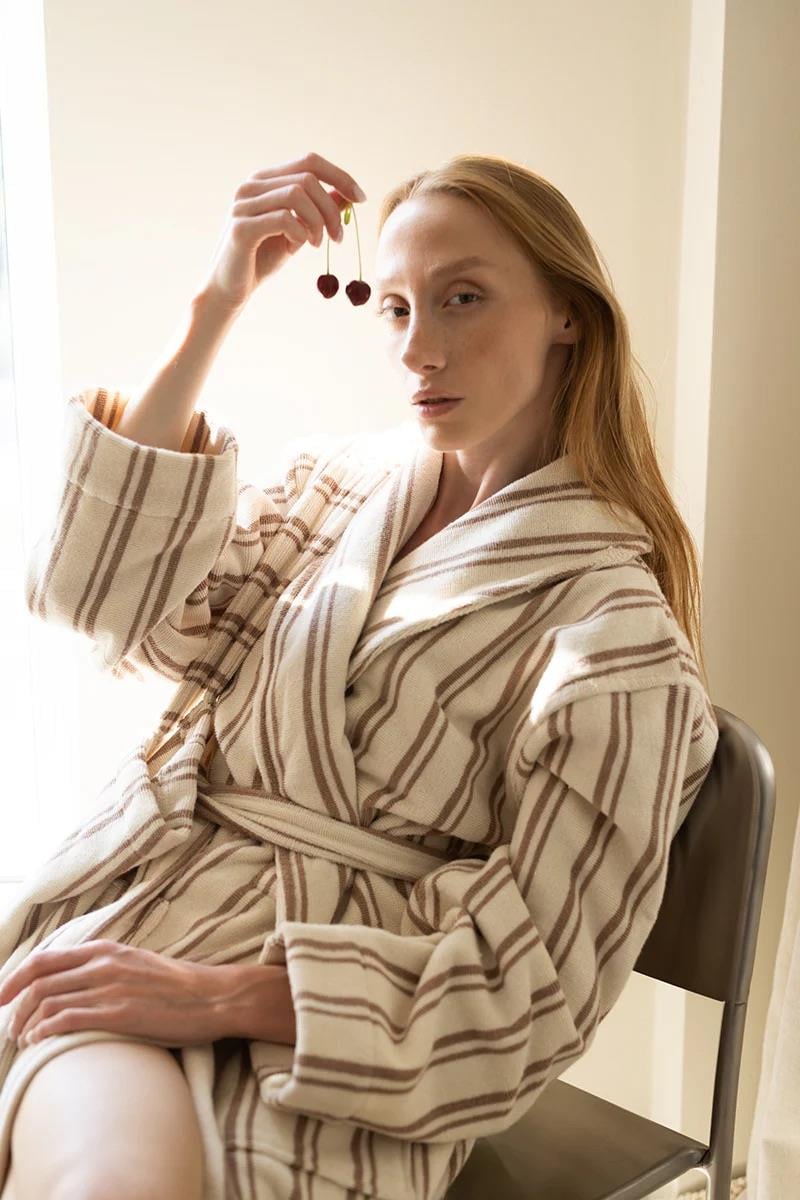 İrya In Lines Kadın Pamuk Bornoz Mocha L/XL