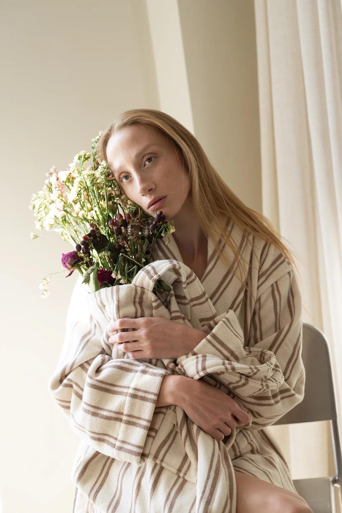 İrya In Lines Kadın Pamuk Bornoz Mocha L/XL